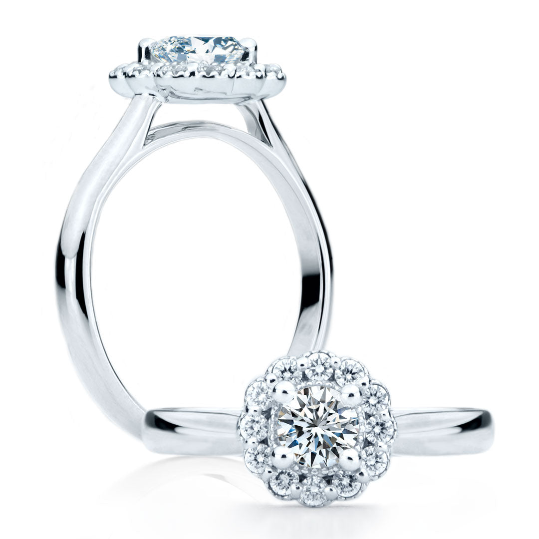 Bague de fiancailles Marilou diamant solitaire rond avec halo or blanc SR-1072