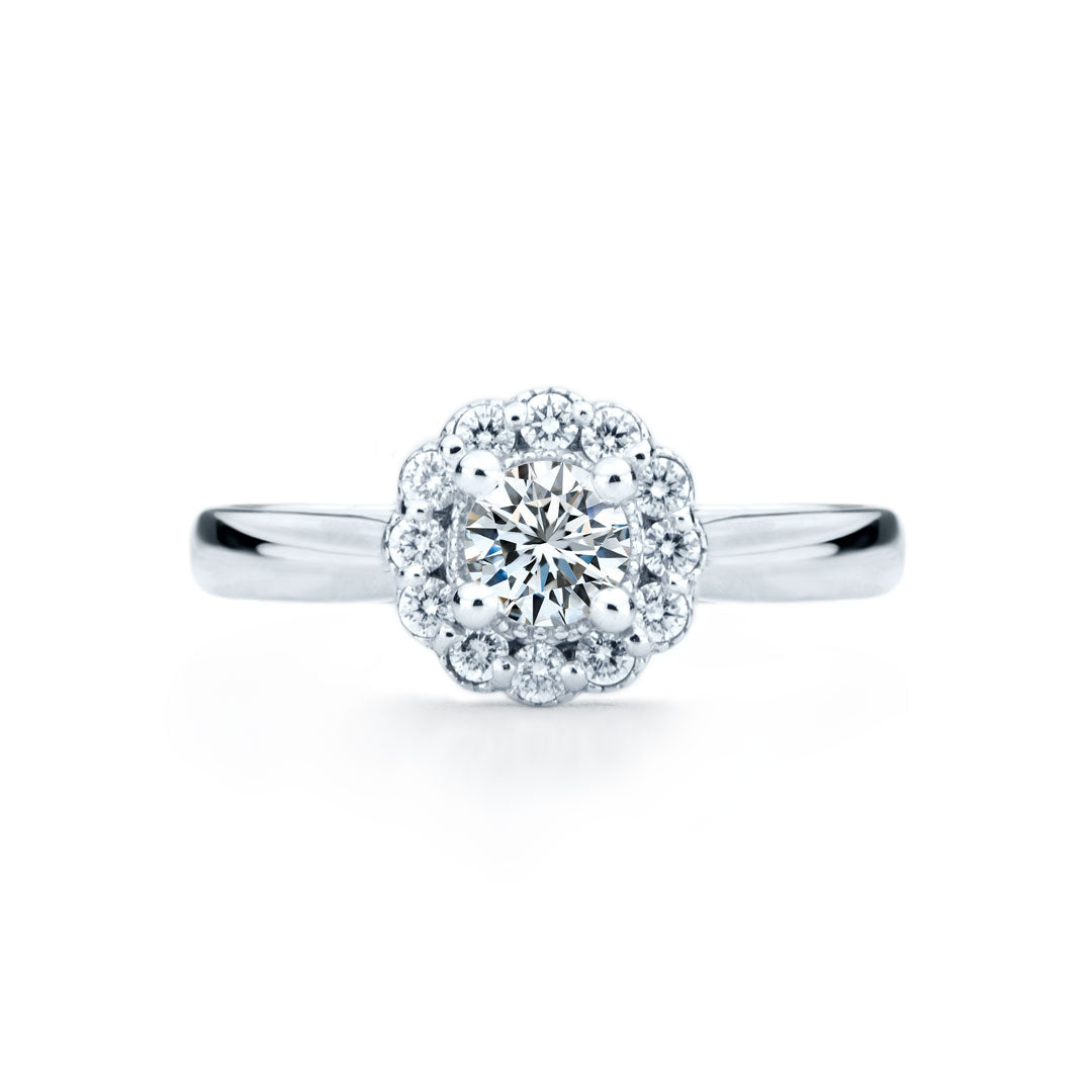 Bague de fiancailles Marilou diamant solitaire rond avec halo or blanc SR-1072