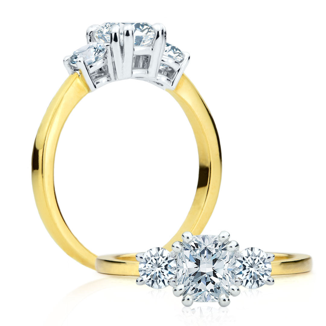 Bague de fiançailles trinité coussin Meghan Joaillerie St-Onge