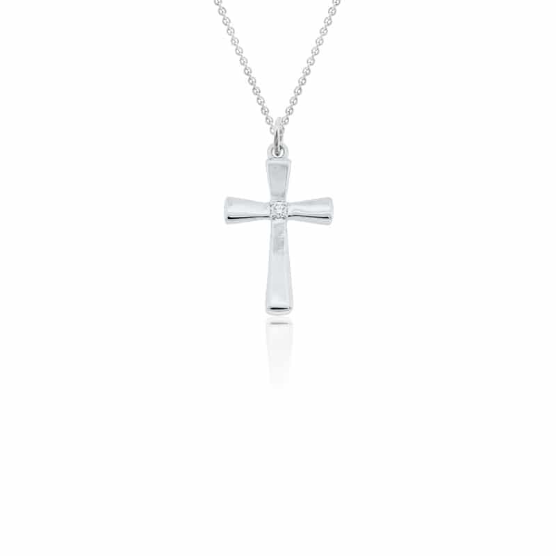 Collier Avec Pendentif Croix En Or Blanc 18 Carats Sertie De Diamants - Neuf Avec étiquettes