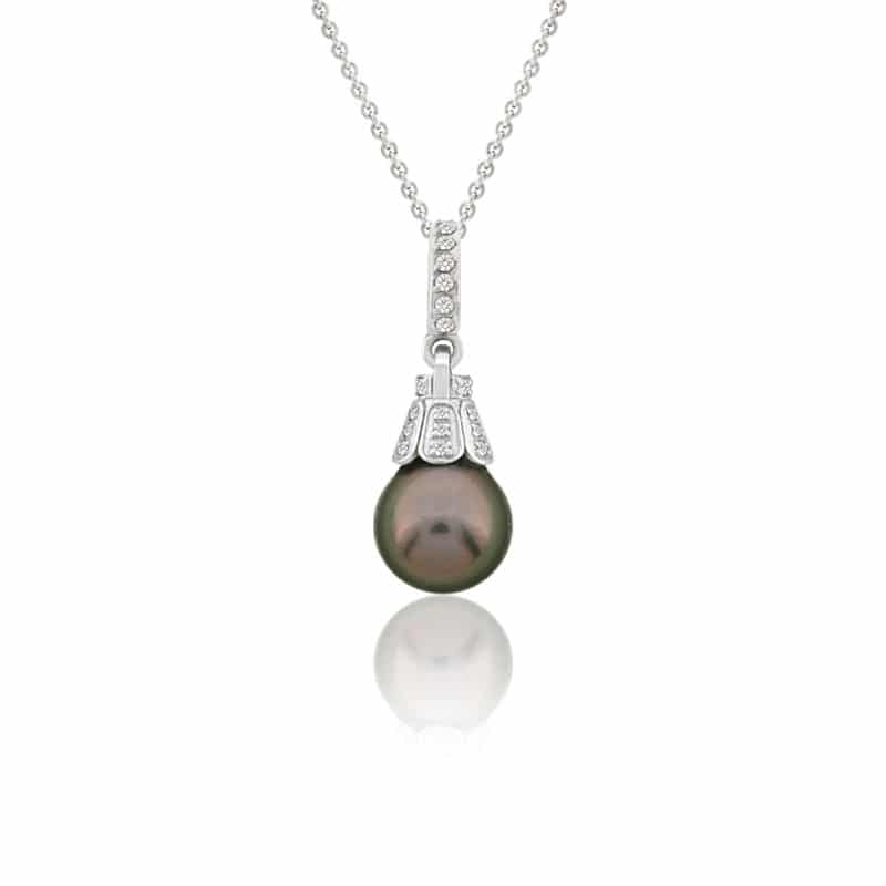 Pendentif Goutte Avec Perle De Tahiti, Or Rose 18 Carats Et Diamants – Bijou Occasion