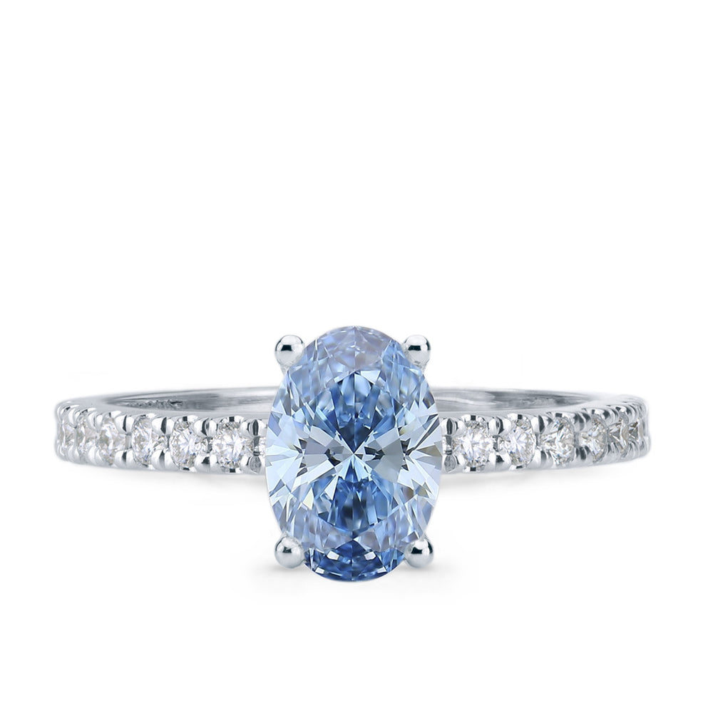 Blue Oval Lab Grown Diamond Ring