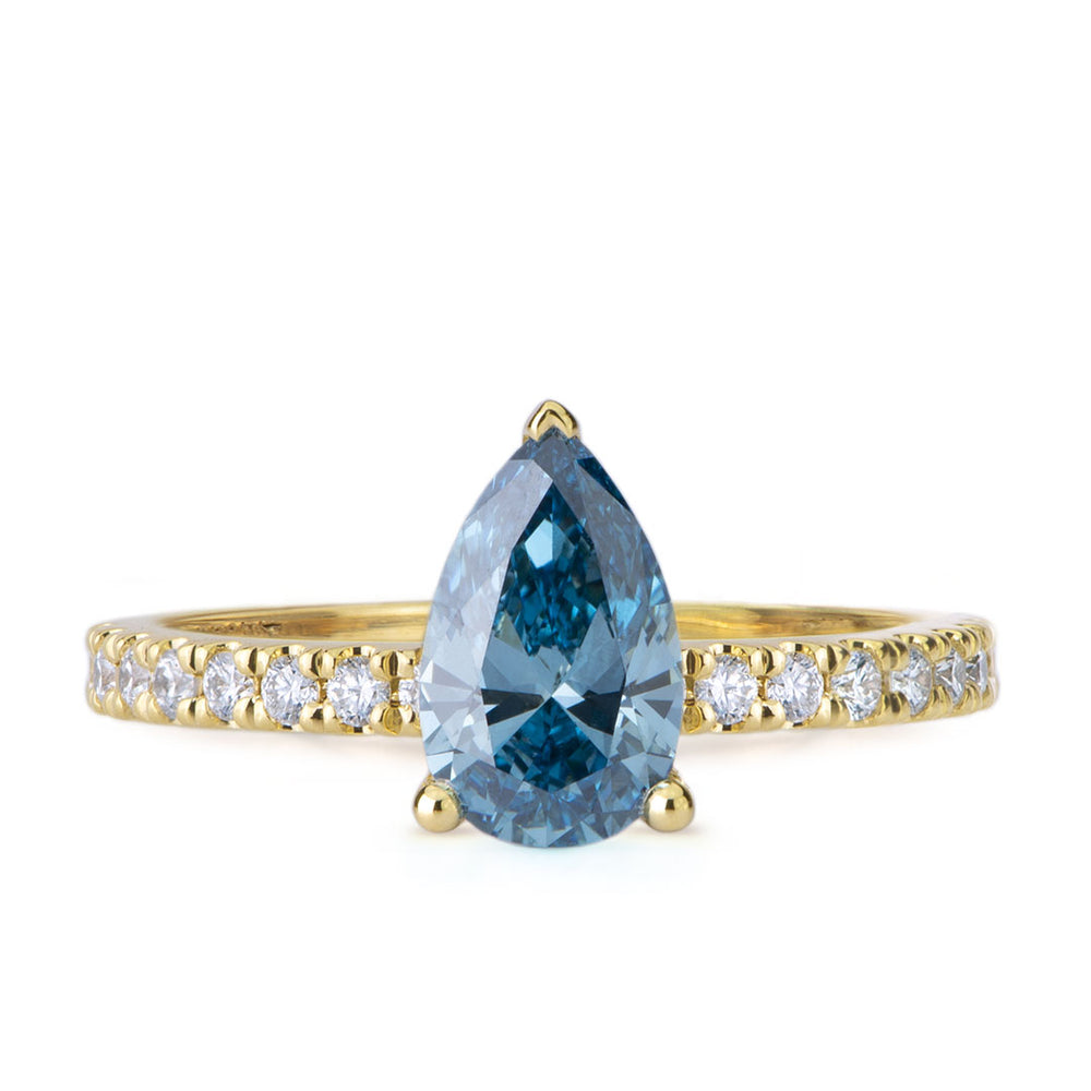 Bague diamant laboratoire poire bleue