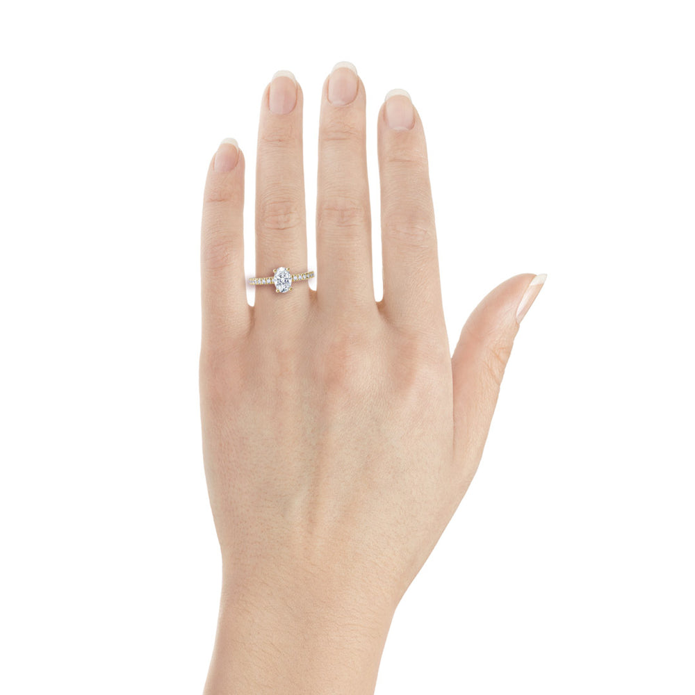 
                  
                    Bague diamant taille ovale et 16 diamants ronds sur or jaune 18kt
                  
                
