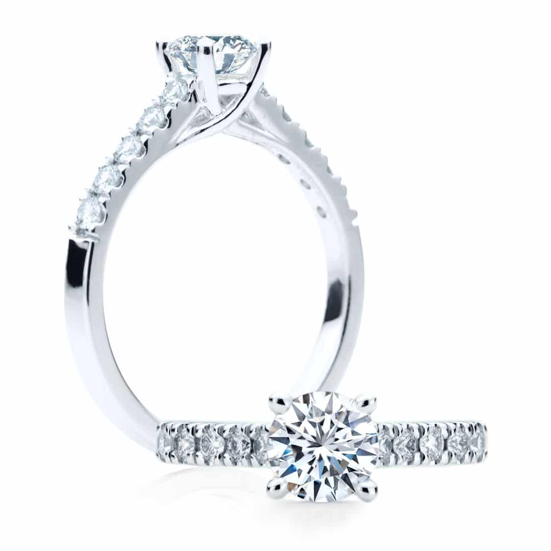 Bague De Fiançailles Or Gris 18 Carats - Solitaire Diamant + 2 Baguettes, Taille 48, Style Art Déco - Occasion