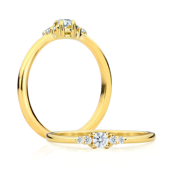 Bague de fiançailles Cassie de style trinité or jaune 18Kt avec 5 diamants ronds brillants