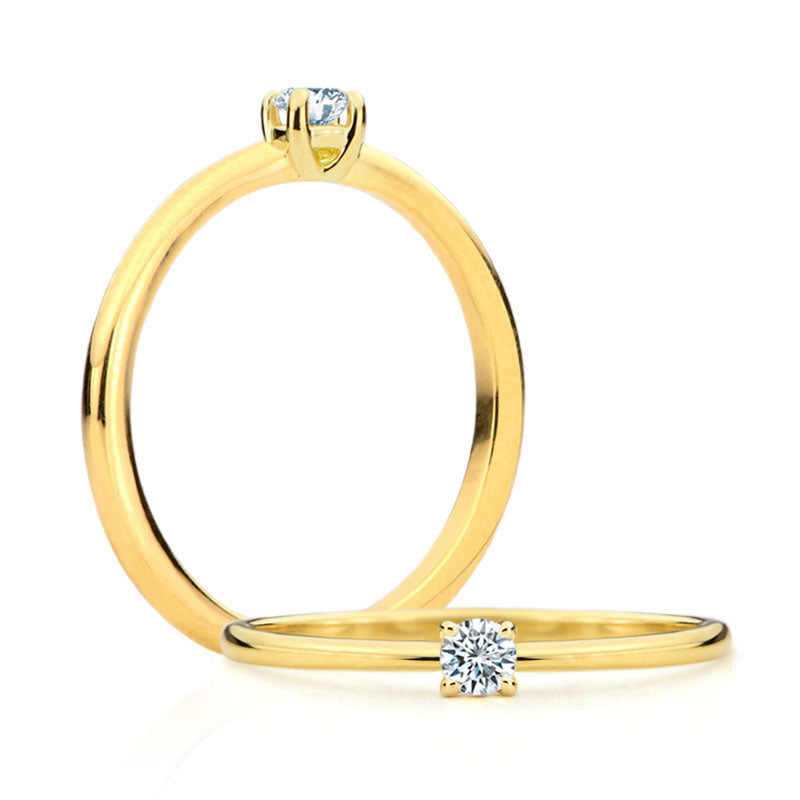 Bague de fiançailles Clara 4 griffes droites en or jaune 18Kt avec diamant rond brillant