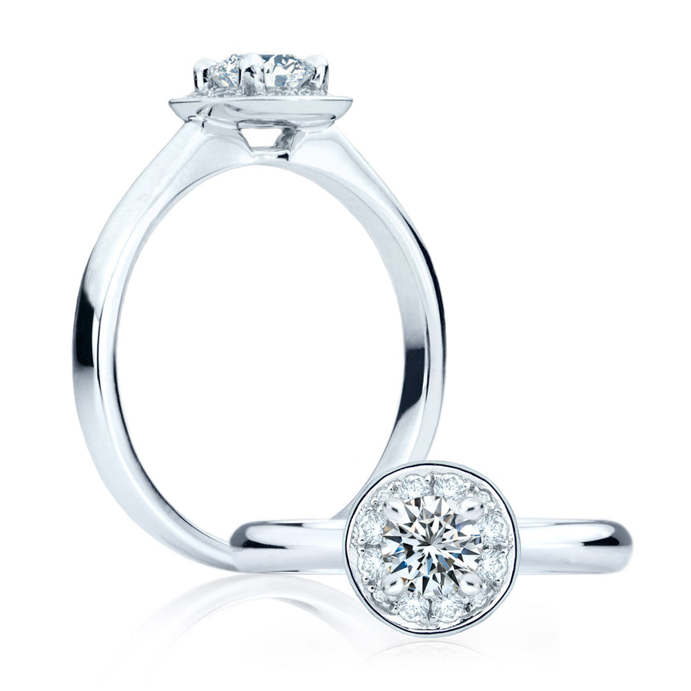 Bague de fiançailles Elsa diamant solitaire et contour de diamants