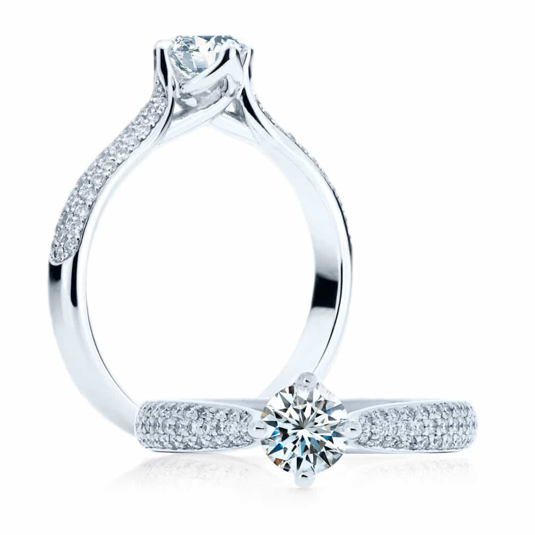 Bague de fiançailles Éva à diamant solitaire et pavé de diamants SR-1023