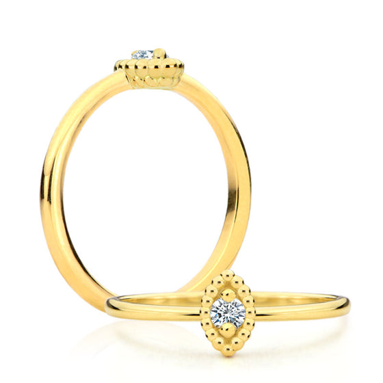 Bague de fiançailles Lena de forme marquise en or jaune 18 carats avec diamant rond brillant