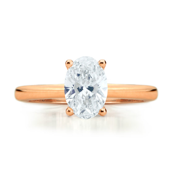 Bague de fiançailles Coraline de style solitaire ornée d'un diamant de laboratoire de taille ovale en or rose 18 carats