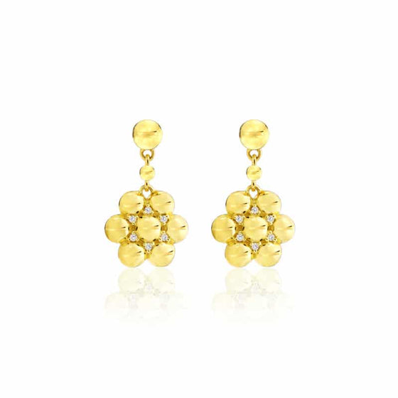 Boucles d'Oreilles Champagne or jaune avec diamants