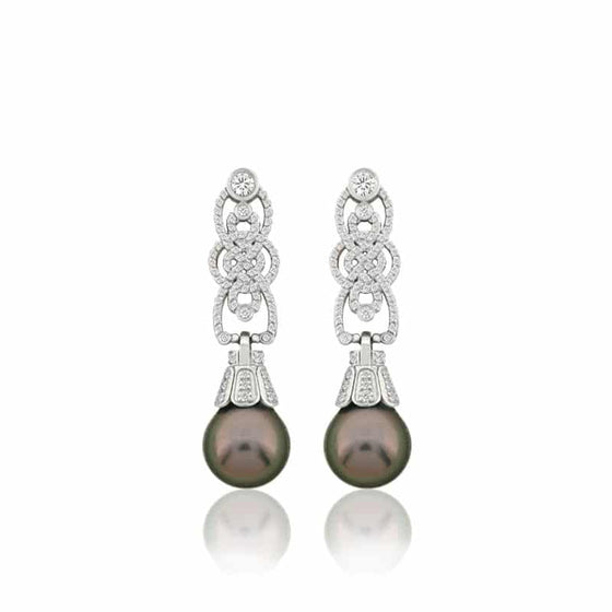 Boucles d'Oreilles Clair de Lune avec diamants et perles noires