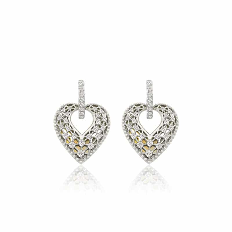 Boucles d'Oreilles Coeur Edwardien or blanc avec diamants
