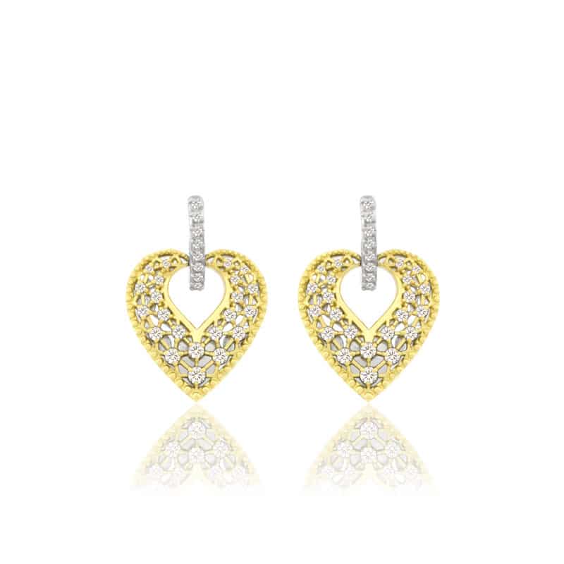 Boucles d'Oreilles Coeur Edwardien or jaune avec diamants