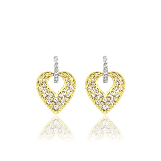 Boucles d'Oreilles Coeur Edwardien or jaune avec diamants