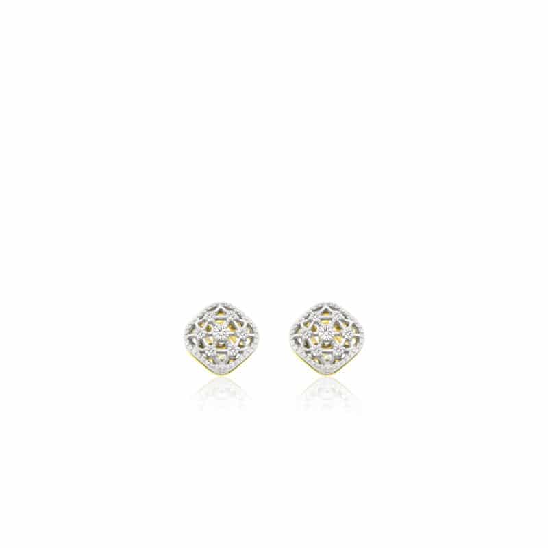 Boucles Oreilles petit Coussin or blanc avec diamants