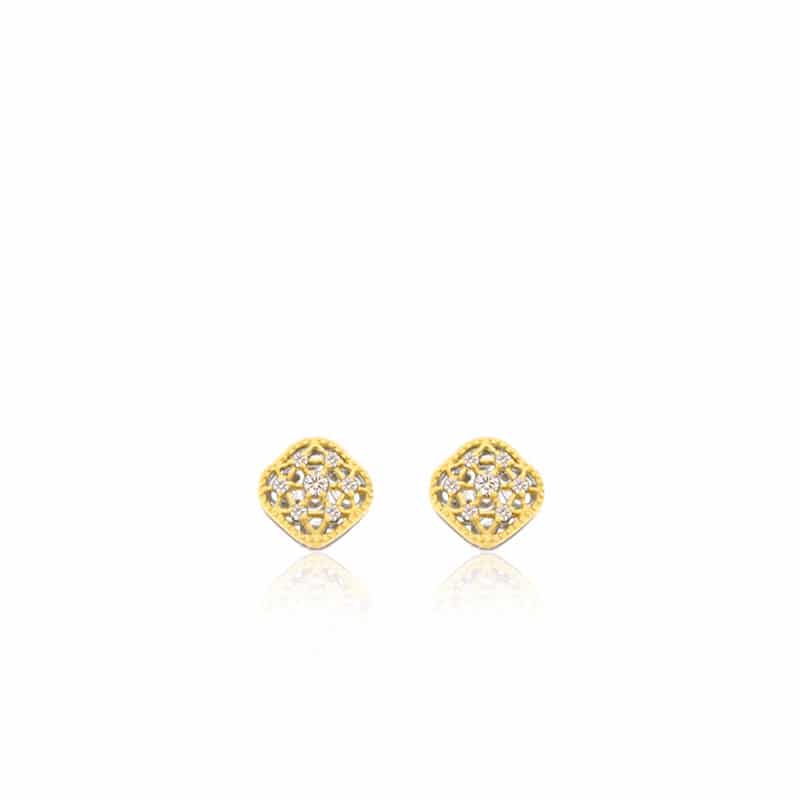 Boucles Oreilles petit Coussin or jaune avec diamants