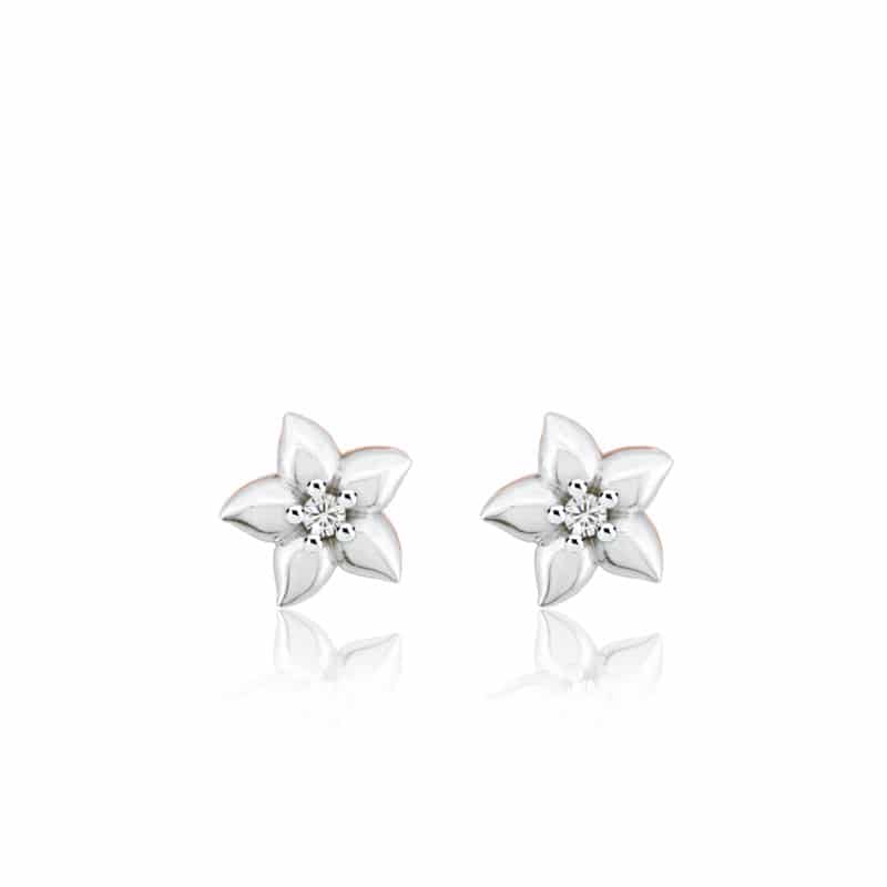 Boucles d'Oreilles Fleurs or blanc avec diamants