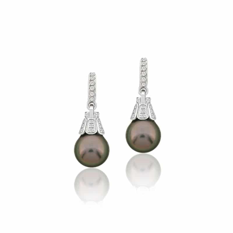 Boucles d'Oreilles Perla or blanc et perles noires