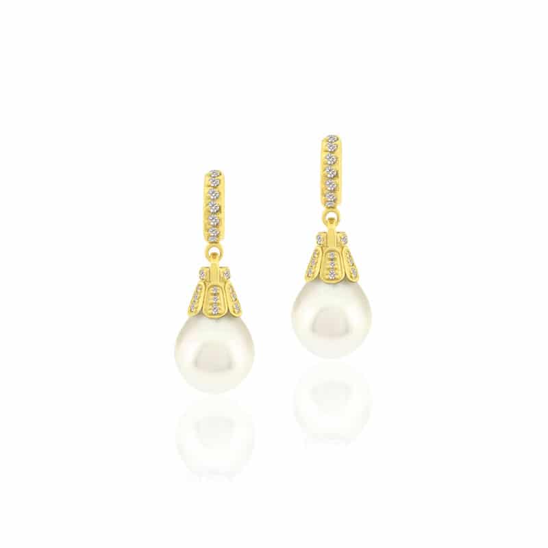 Boucles d'Oreilles Perla or jaune et perles