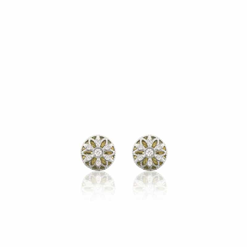 Boucles d'Oreilles petite Rosette or blanc avec diamants