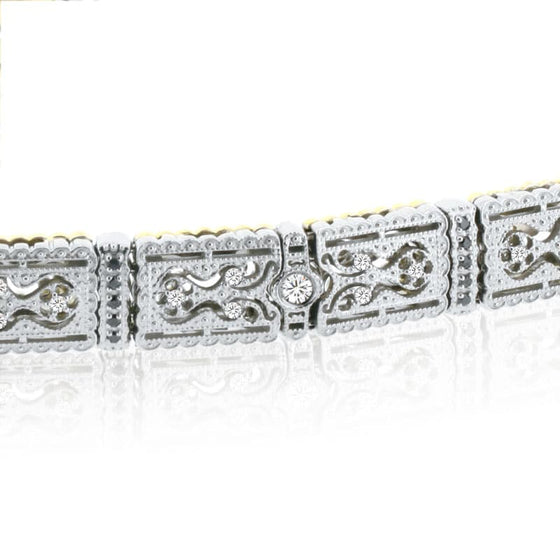 Bracelet Cartouche en Or blanc et jaune 18Kt avec diamants blancs et noirs