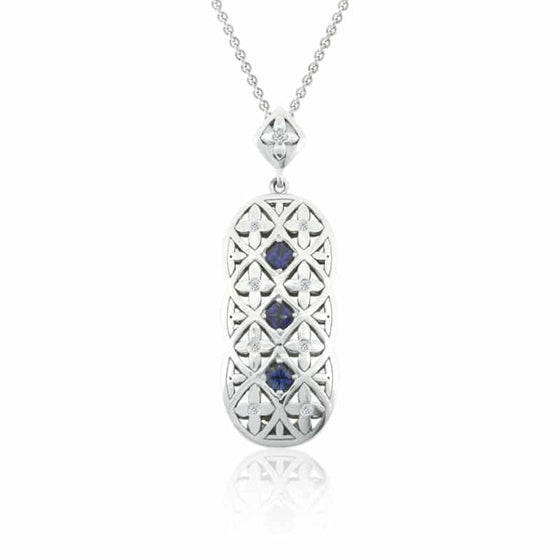 Pendentif Arabesque or blanc avec diamants blancs et saphirs bleus STP1220