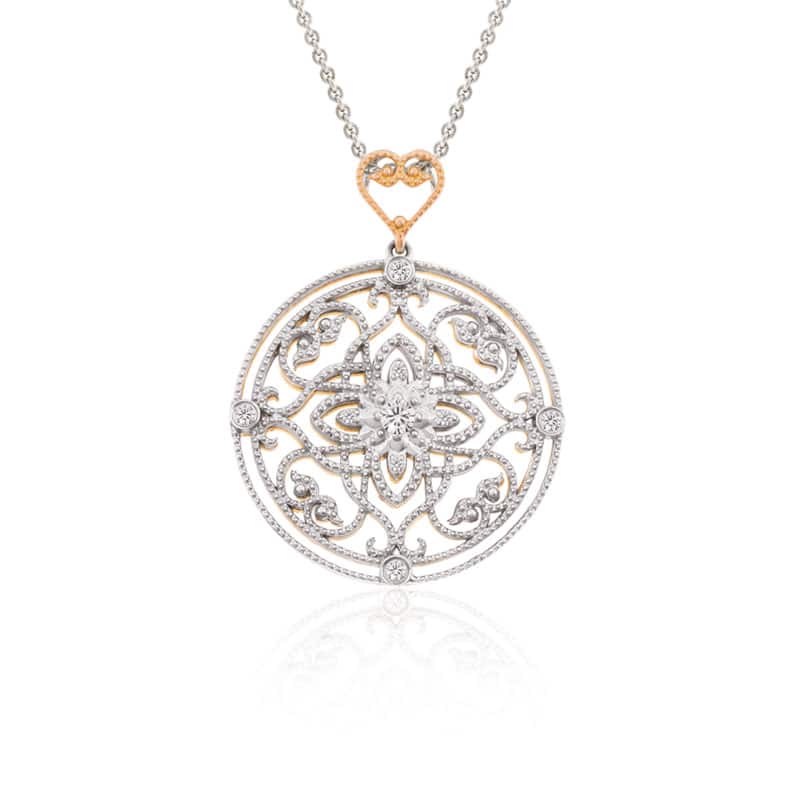Pendentif Carrousel or blanc et rose avec diamants blancs STP1171