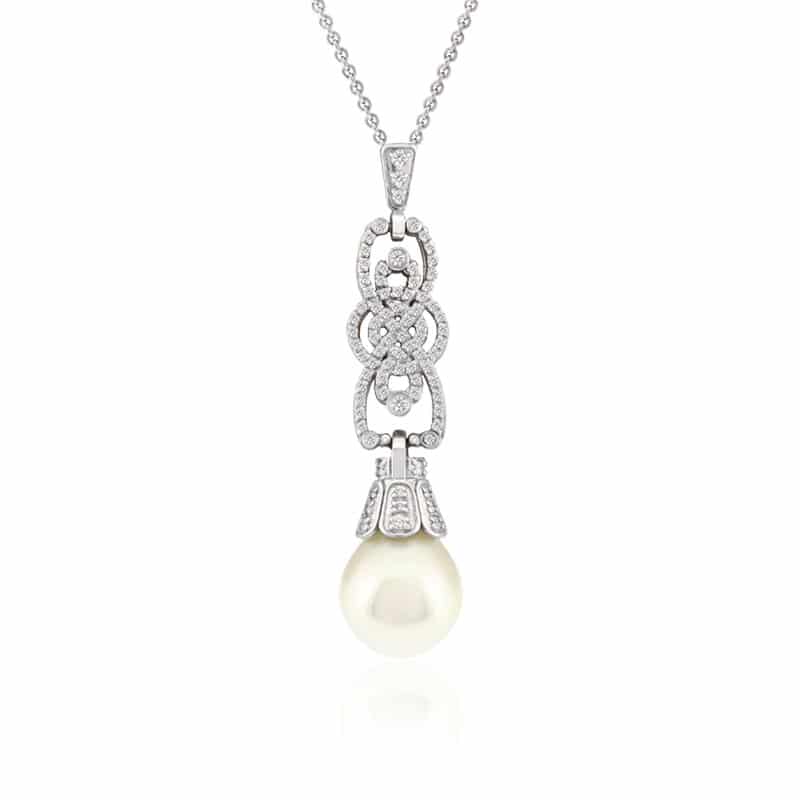 
                  
                    Pendentif Clair de Lune or blanc avec diamants et perle blanche STP1180
                  
                