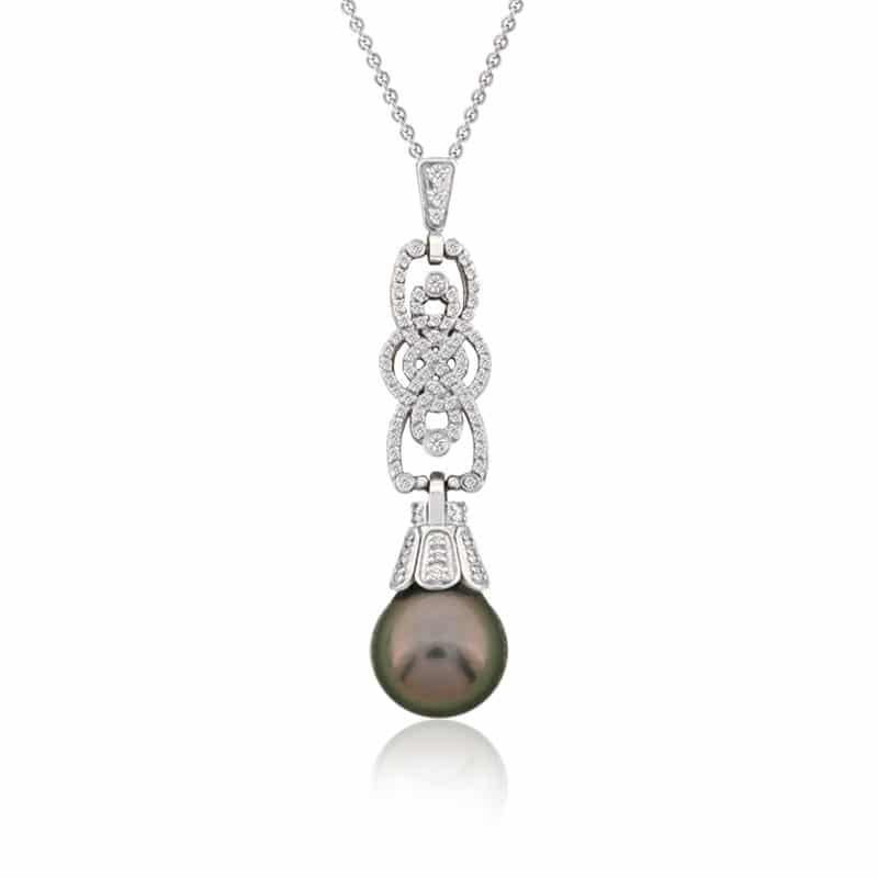 
                  
                    Pendentif Clair de Lune or blanc avec diamants et perle noire de Tahiti STP1180
                  
                