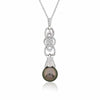 Pendentif Clair de Lune or blanc avec diamants et perle noire de Tahiti STP1180