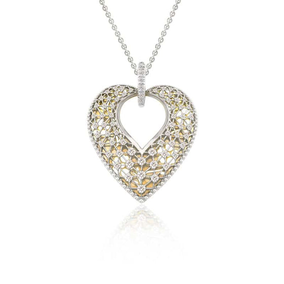 Pendentif Coeur Edwardien or blanc avec diamants STP1060