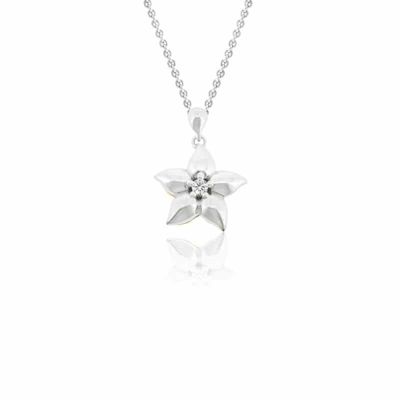 Pendentif Fleur or blanc avec diamant STP1231