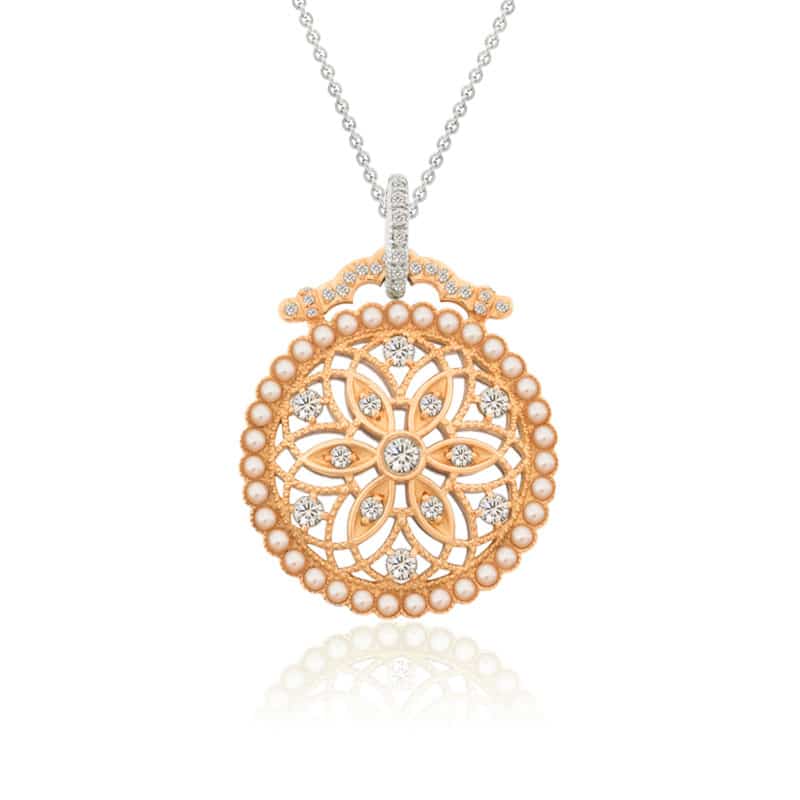 Pendentif Grande Rosette or rose avec diamants STP1030