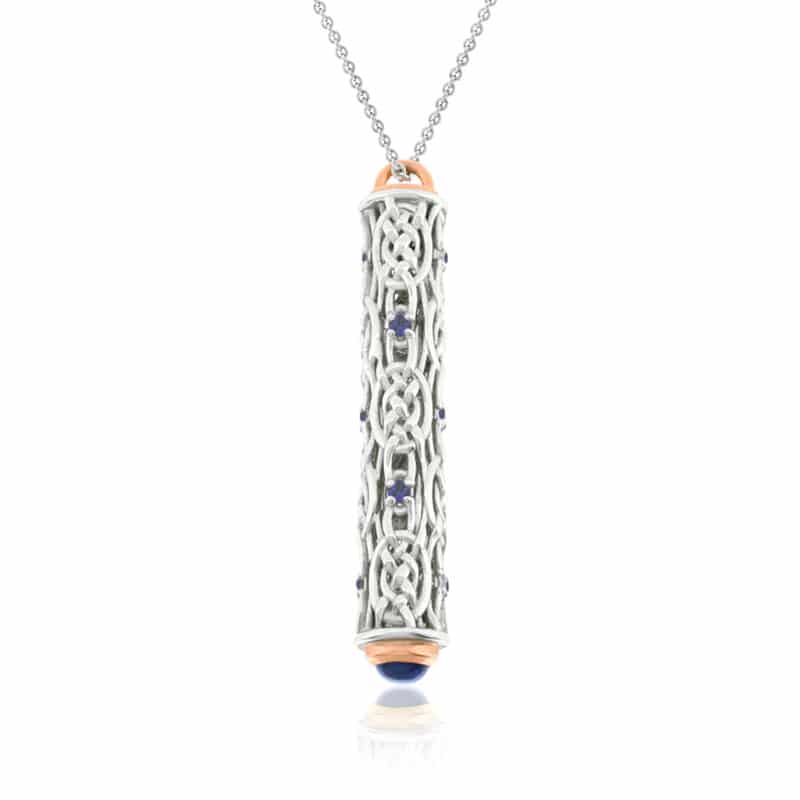 Pendentif Lanterne or blanc et rose avec diamants saphirs bleus STP1160