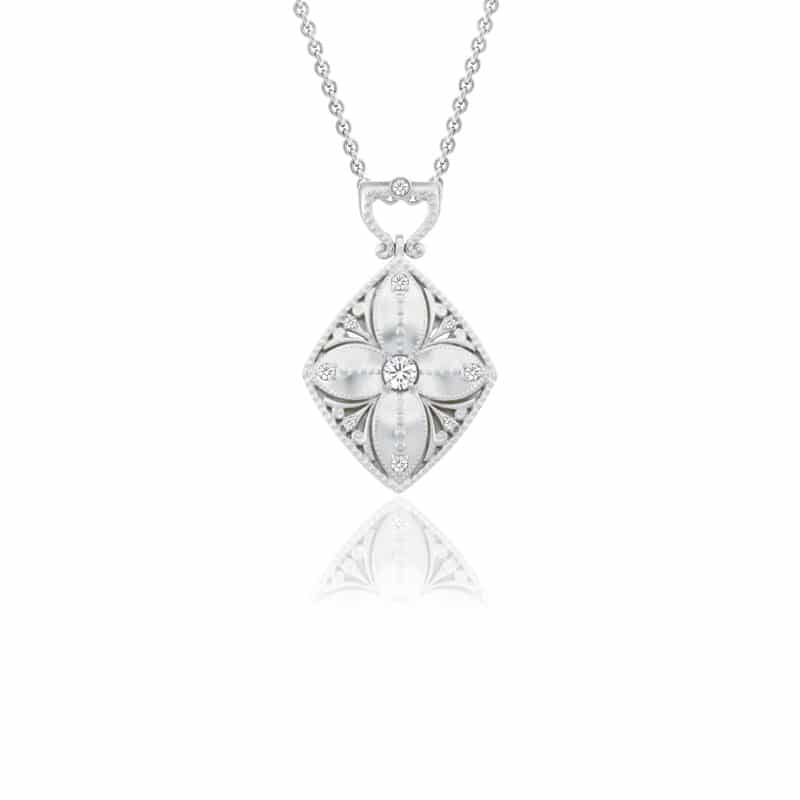 Pendentif Orchidée or blanc avec diamants STP1070