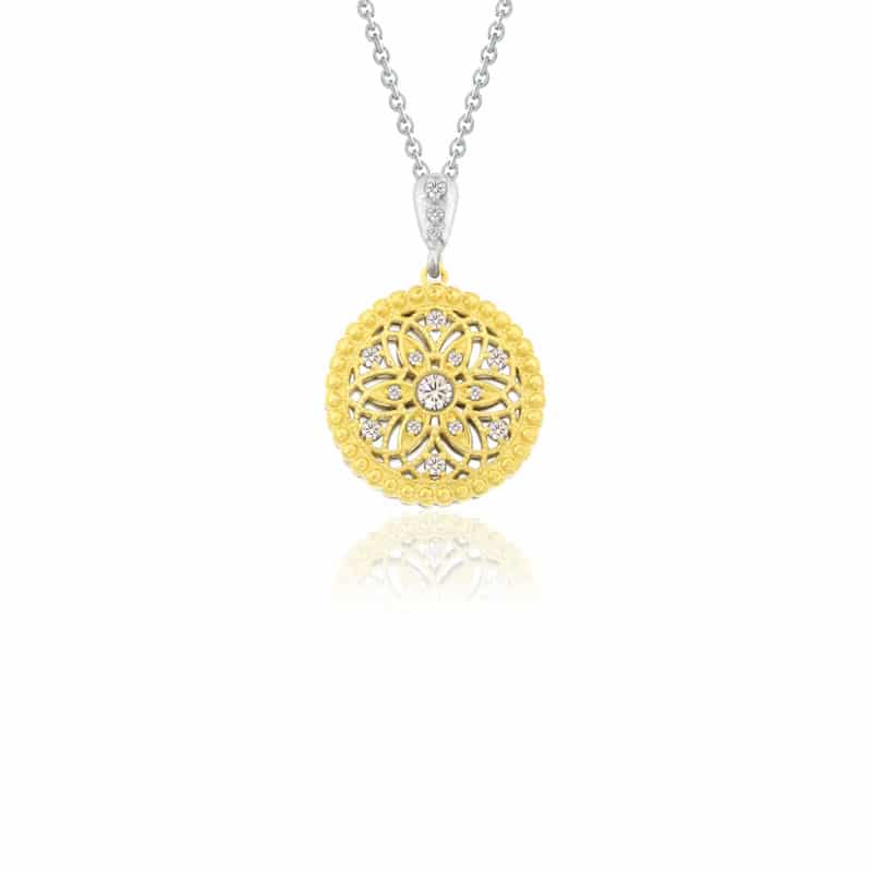 Pendentif petite Rosette or jaune avec diamants STP1031